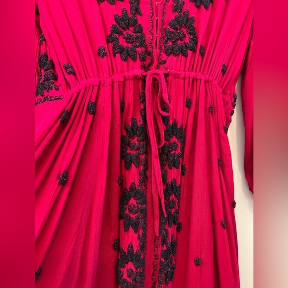 Gorgeous red/magenta dress with floral black embroidery by Free People - Picture 7 of 13